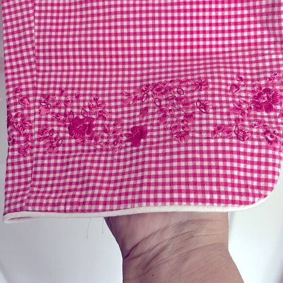 Talbots Petite VTG Pink Checkered pant Hand sewn Floral Embroidery Hong Kong - Picture 2 of 7